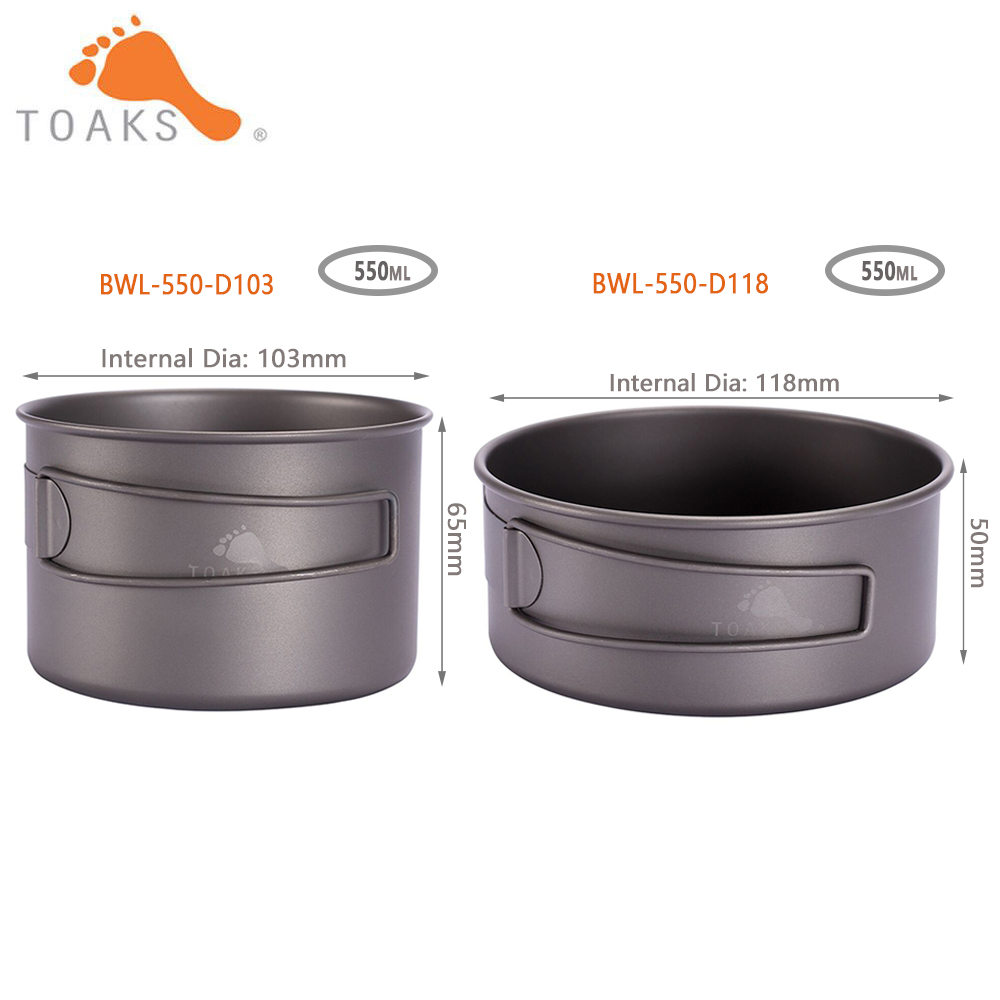 Camping Cooking Set Lightweight - Toaks BWL-550折りたたみハンドル付きキャンプチタンボウル軽量ポータブルテーブルウェア調理器具550ml