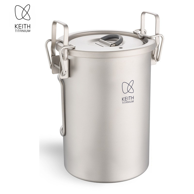 Camping Cooking Set - KEITH 純チタン製 炊飯クッカー 900ml 超軽量 折りたたみハンドル