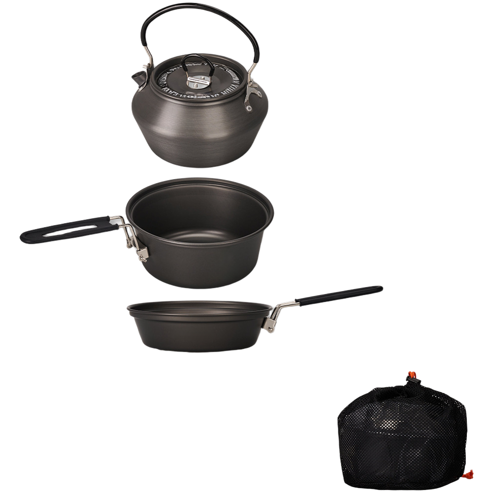 Camping Cooking Set Lightweight - 軽量アルミ合金キャンプ調理器具セット 3 ピースポットパンケトル用屋外調理ハイキングバックパッキングギアパーツ