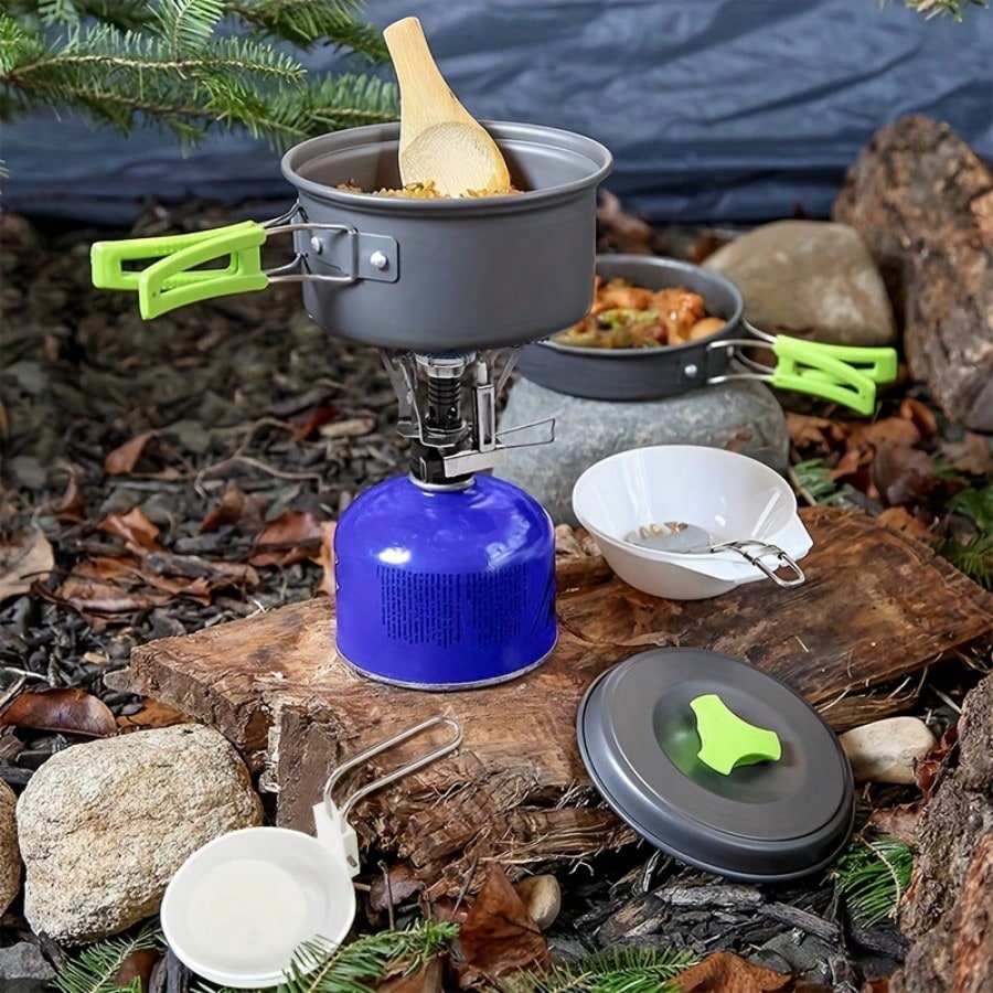 Camping Cooking Set - キャンプ用調理セット：収納バッグ付きポータブル食器鍋＆アウトドアキャンプアクセサリー - バックパッキングギアに最適！