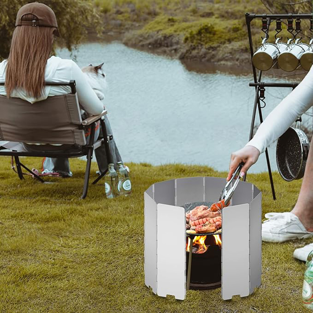 Camping Cooking Set Lightweight - 8/9/10/12/14/16プレート折りたたみ式キャンプストーブ風防ガスストーブ風よけ軽量屋外ピクニッククッカー風スクリーン