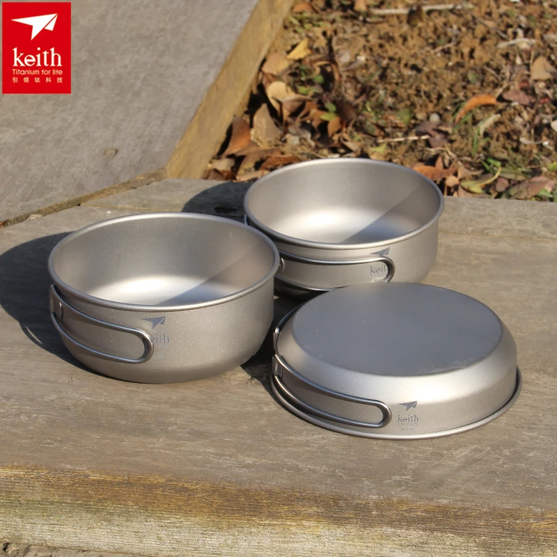 Camping Cooking Set - キース 3 個チタン調理器具パンボウルセット折りたたみハンドルクックセット屋外旅行狩猟キャンプ調理セット Ti6053