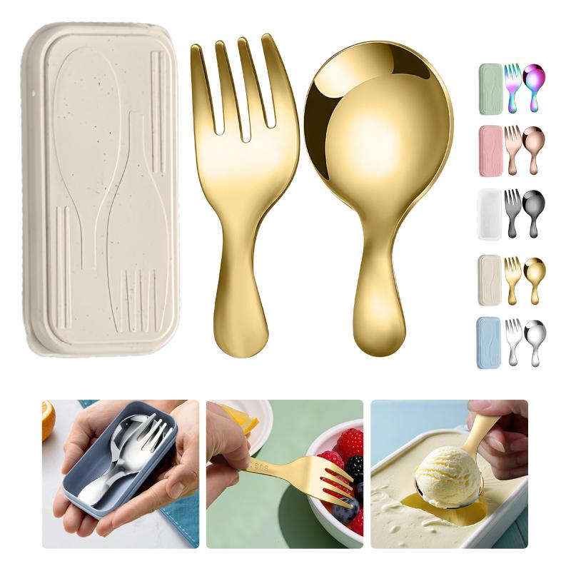 Camping Cooking Set - ステンレス鋼食器セットスプーンフォーク 2Pc ポータブルボックス付きアウトドアキャンプカトラリーランチハイキングキャンプ調理旅行食器