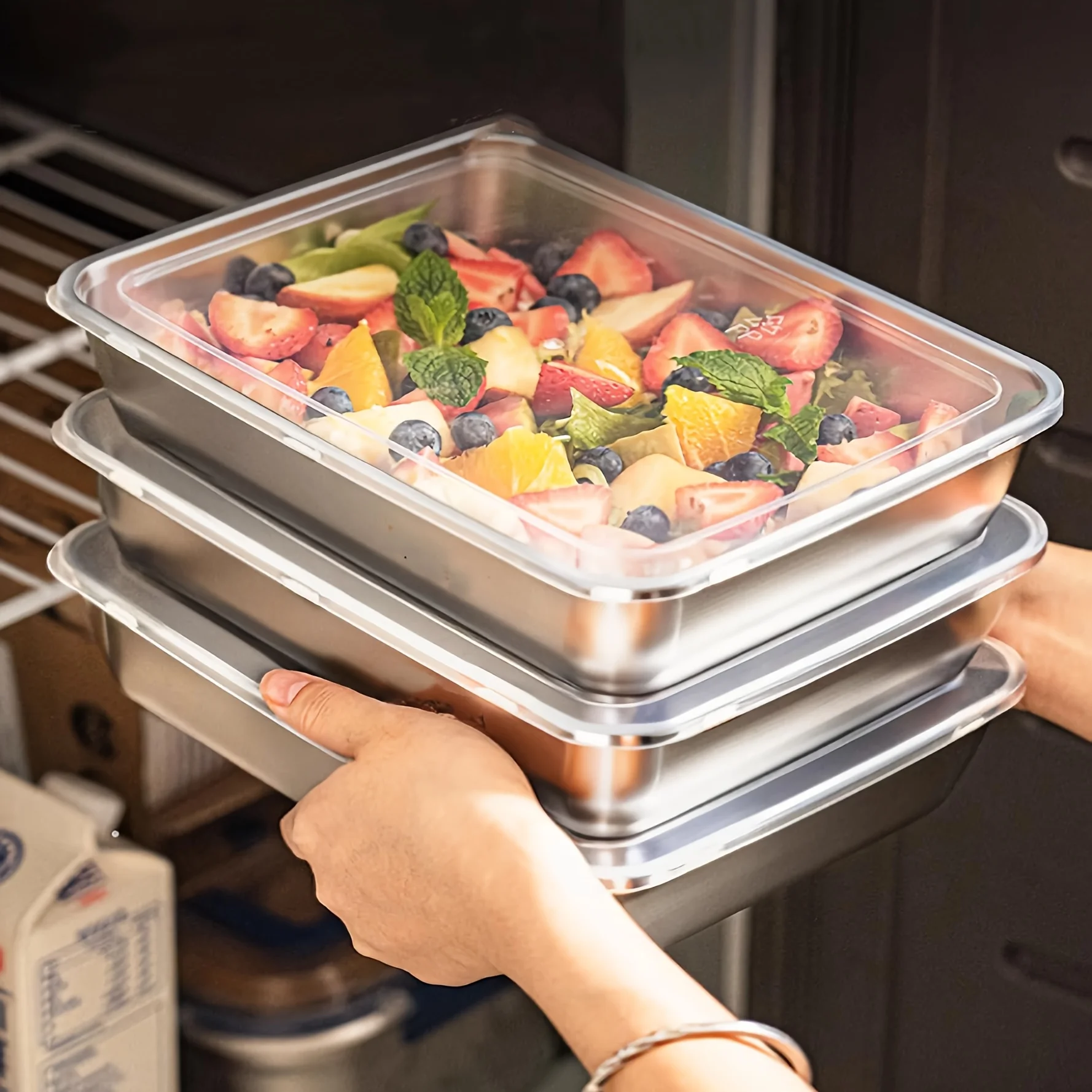 Camping With Cooking - 3個入りステンレス製食品容器＆ランチボックス、漏れ防止スタッカブルクリア蓋、キッチン用品とキャンプ用アクセサリー
