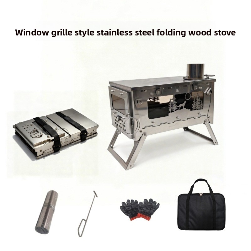 Campfire Cooking In Another World - ステンレス製折りたたみ式ポータブル薪ストーブBBQグリル、アウトドアテント、キャンプ、ハイキング、バックパック用暖房薪ストーブ、ファイヤーピット