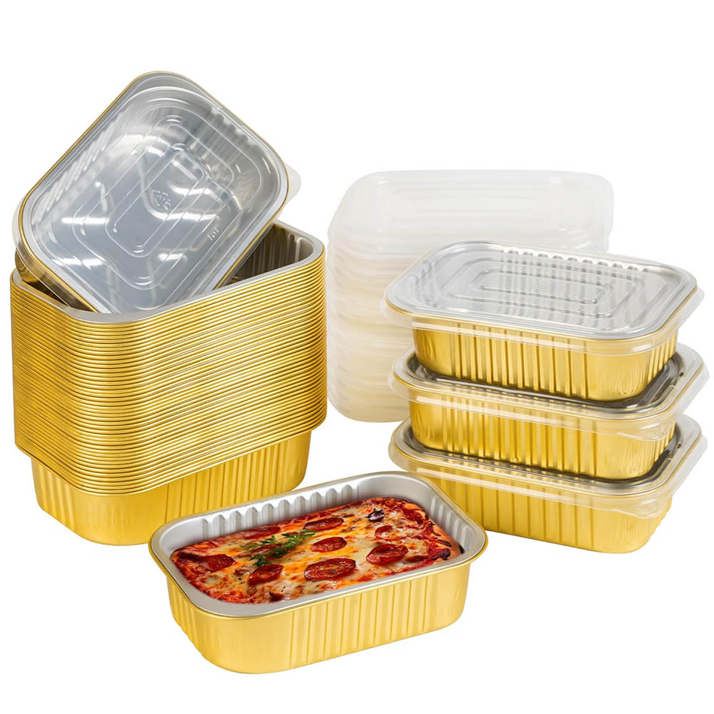 Aluminum Foil Heavy Duty - 蓋付き小型アルミパン、頑丈なアルミホイル食品容器、使い捨てアルミホイルパン（ベーキング、食事の準備、冷凍庫、持ち帰り用）