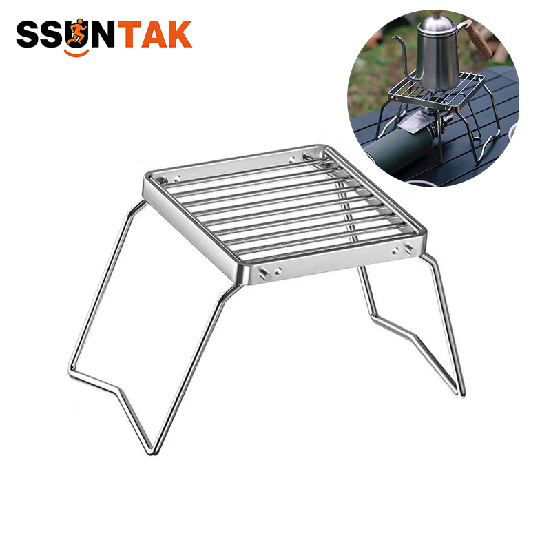 Camping Cooking Fire Stove - SSUNTAK 折りたたみ式ステンレス製キャンプグリルスタンド アウトドアストーブブラケット 軽量キャンプファイヤーポットホルダー ピクニック調理用