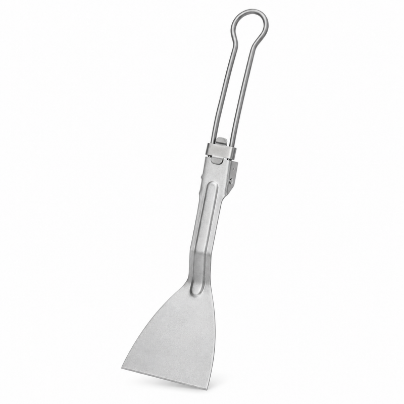 Camping Cooking Handle - 純チタン製折りたたみ式スパチュラ、軽量16g、ロックハンドル付きキャンプ用調理ツール、アウトドア調理器具用