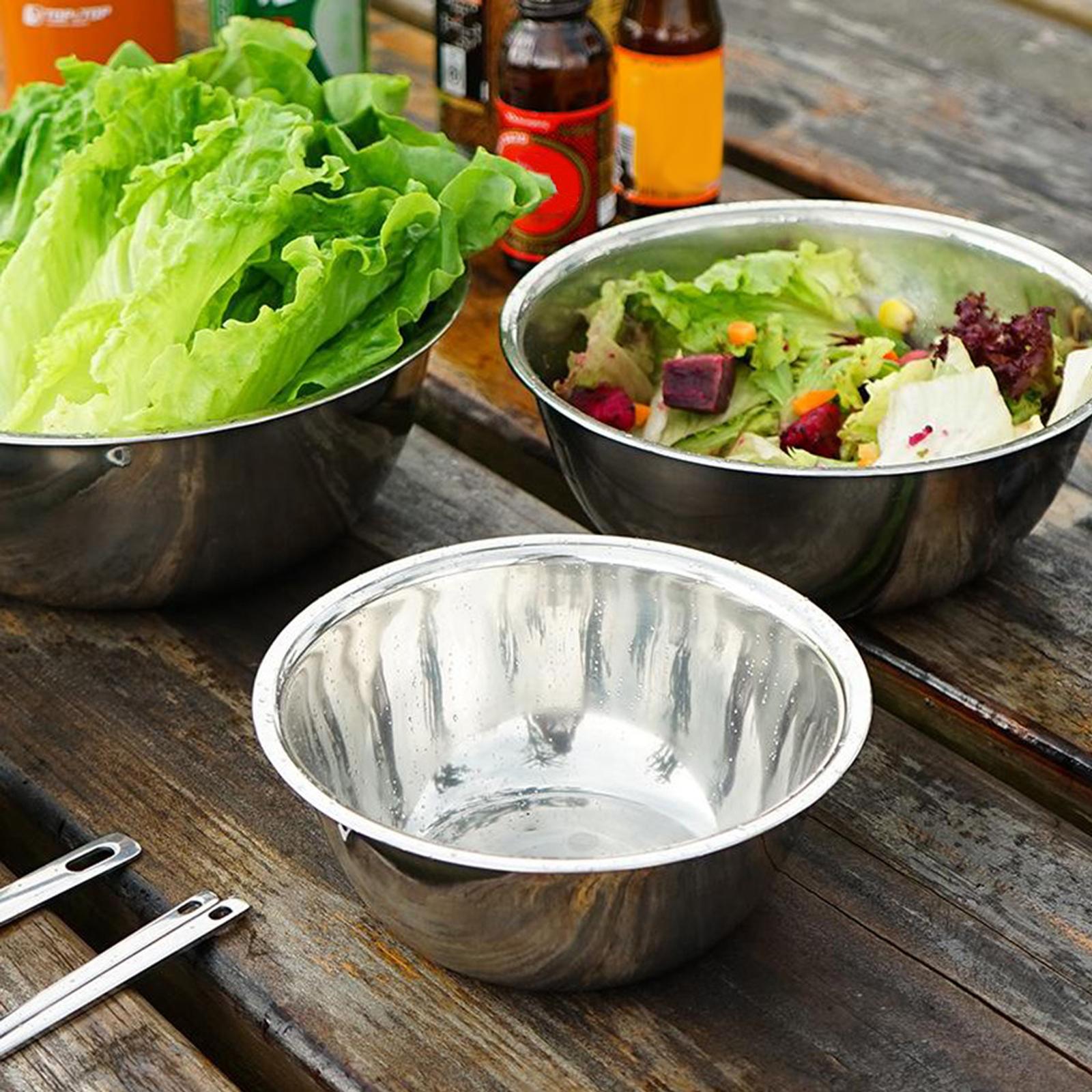 Camping Cooking Kids - ステンレス製ミキシングボウル3個入り。子供から大人、家族でのキャンプ、ハイキング、ビーチ、屋外での料理など、様々なシーンで使える食器セット。