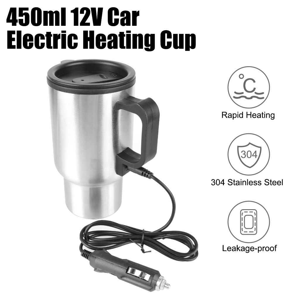 Camping Cooking Electric - 電気加熱カップ,断熱ケトル,ステンレス鋼,電気自動車用,水,コーヒー,牛乳,キャンプ,旅行,12v,450ml