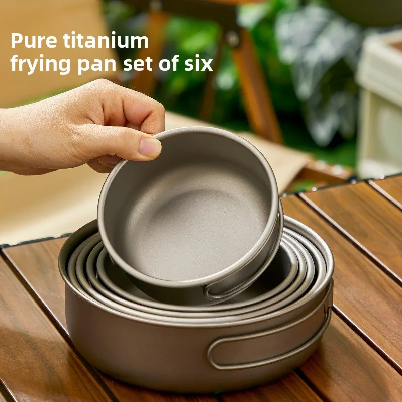Camping Cooking Set Lightweight - チタンアウトドアポットセットピクニックキャンプセット食器折りたたみ軽量ポータブルスープポット調理ポットセット