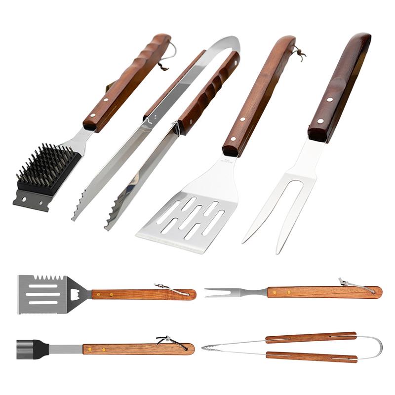 Quechua Camping Cooking Set - ステンレス製グリル調理器具セット、頑丈なグリルアクセサリーキット、屋外キャンプバーベキューツール、4個