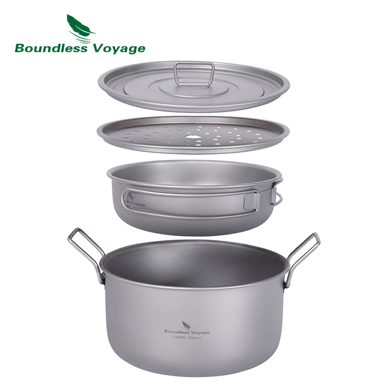 Camping Cooking Kit - 無限の航海-多機能調理鍋、チタン蒸し器、スープ鍋、蓋付きフライパンセット、屋外混乱キット、キャンプ、ti2057c