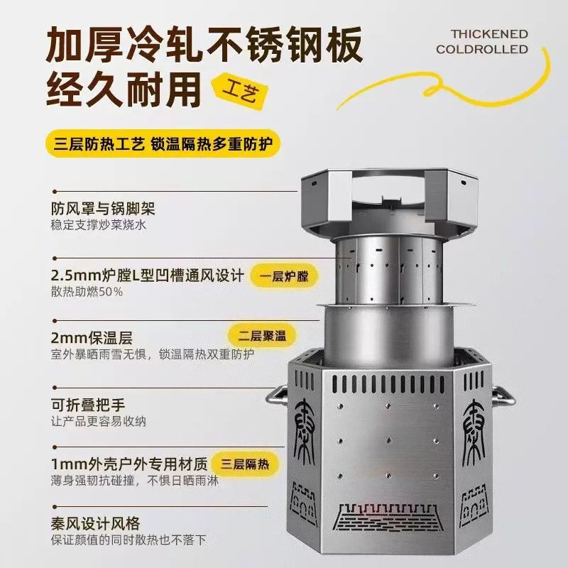 ステンレス製の薪ストーブ、煙の少ないガス化式キャンプ用ストー - Camping Cooking Fire Stove のレビューと価格