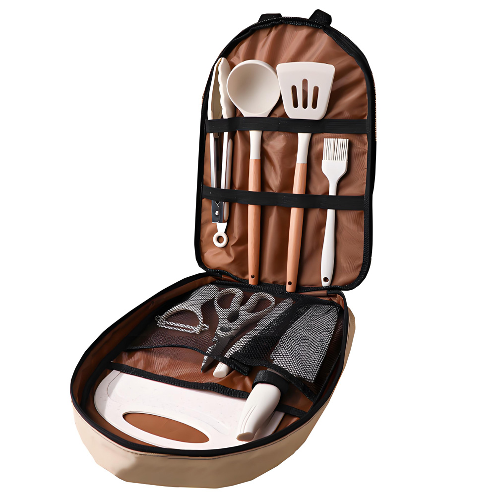 10点セット ポータブルキャンプ用調理器具セット、シリコン製 - Quechua Camping Cooking Set のレビューと価格