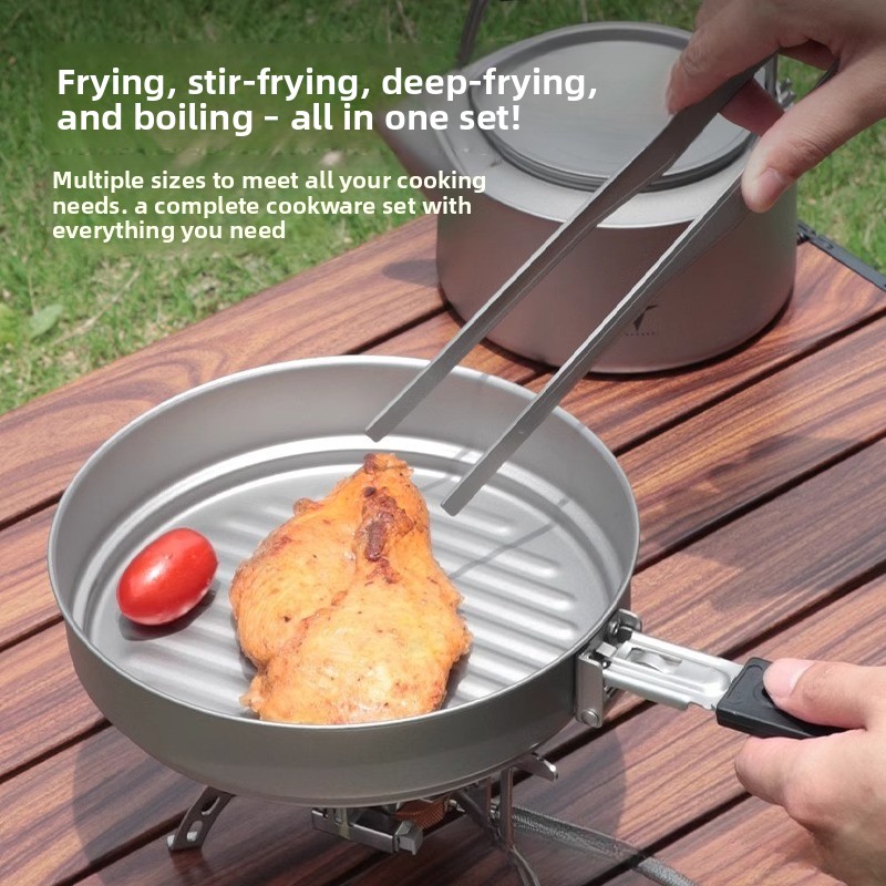 軽量純チタン製鍋セット、アウトドアキャンプ用調理器具、携帯用 - Camping Cooking Set Lightweight のレビューと価格