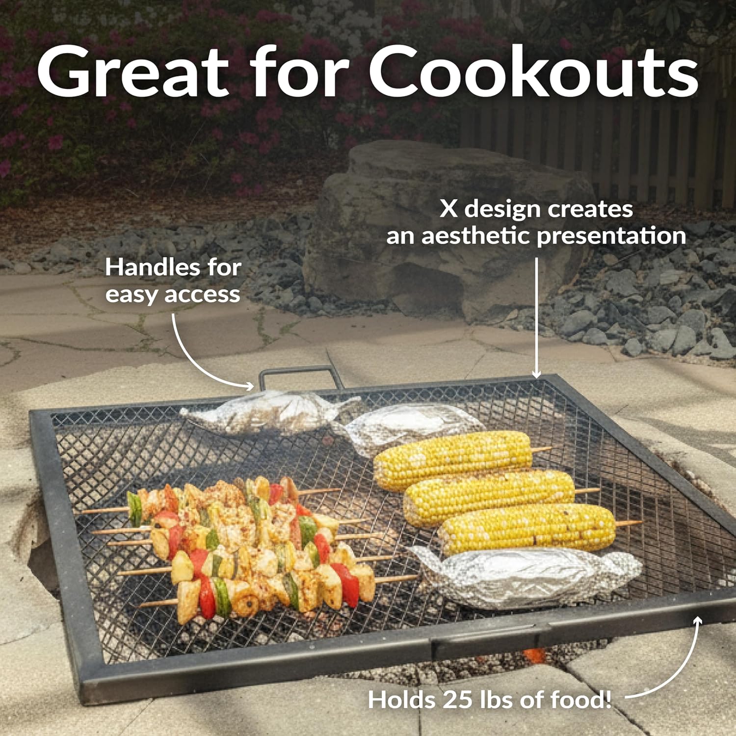 40インチ角型頑丈スチール製ファイヤーピットグリル網（ハンド - Camping Cooking Handle のレビューと価格