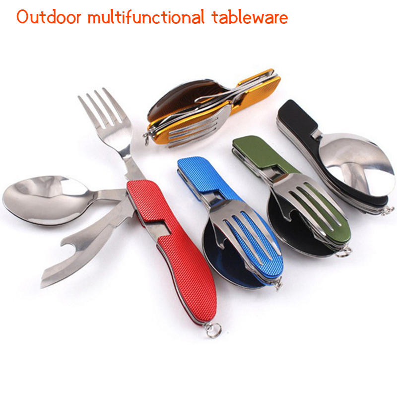 ステンレス鋼カトラリー 4 で 1 屋外ピクニック食器折りた - Camping Cooking Utensil Set のレビューと価格