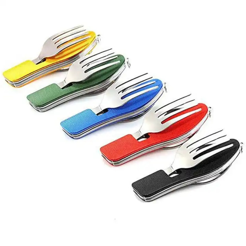 ステンレス鋼カトラリー 4 で 1 屋外ピクニック食器折りた - Camping Cooking Utensil Set のレビューと価格