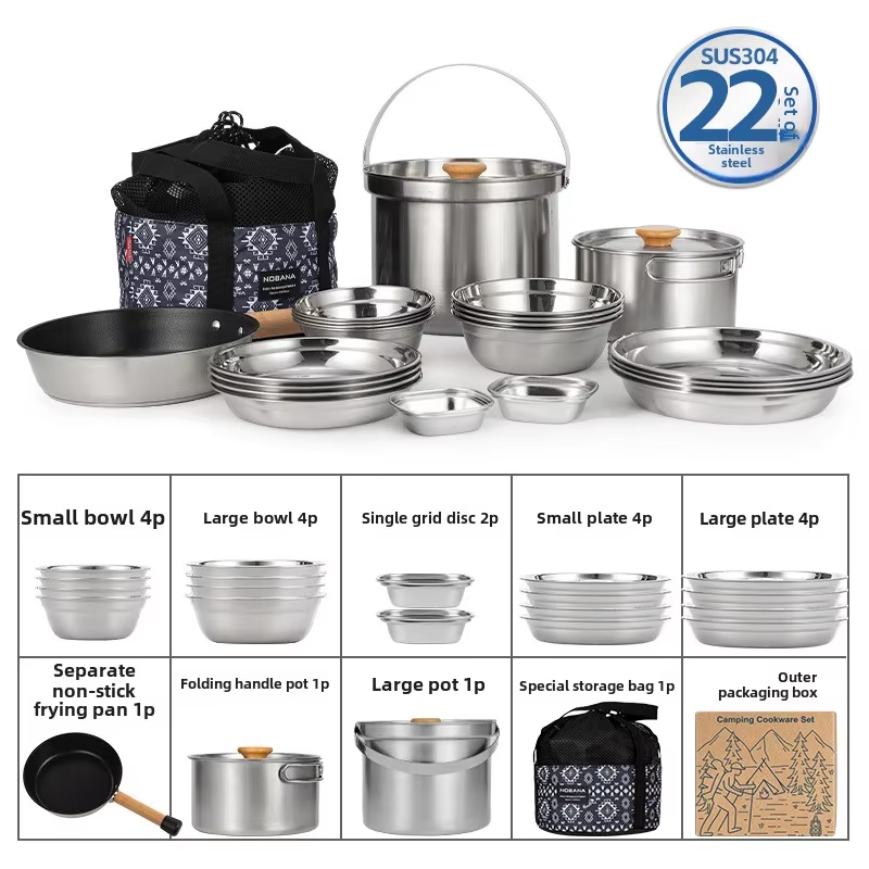 NOBANA 最新の屋外ステンレス鋼ポットセットキャンプファ - Camping Cooking Kit のレビューと価格
