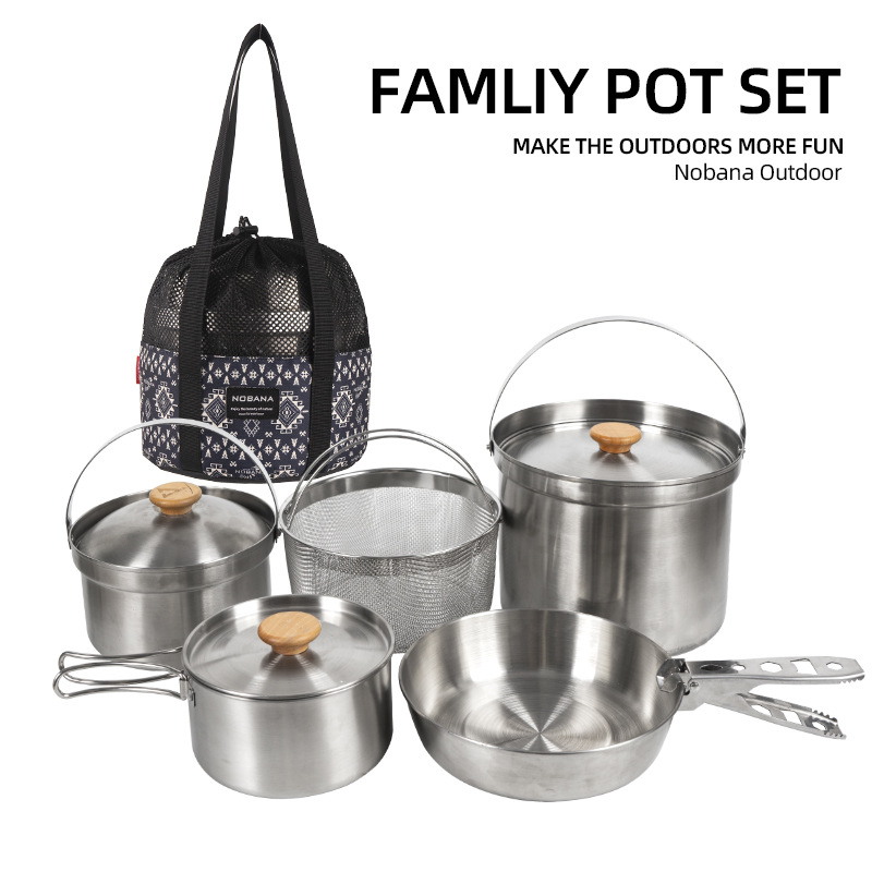 NOBANA 最新の屋外ステンレス鋼ポットセットキャンプファ - Camping Cooking Kit のレビューと価格