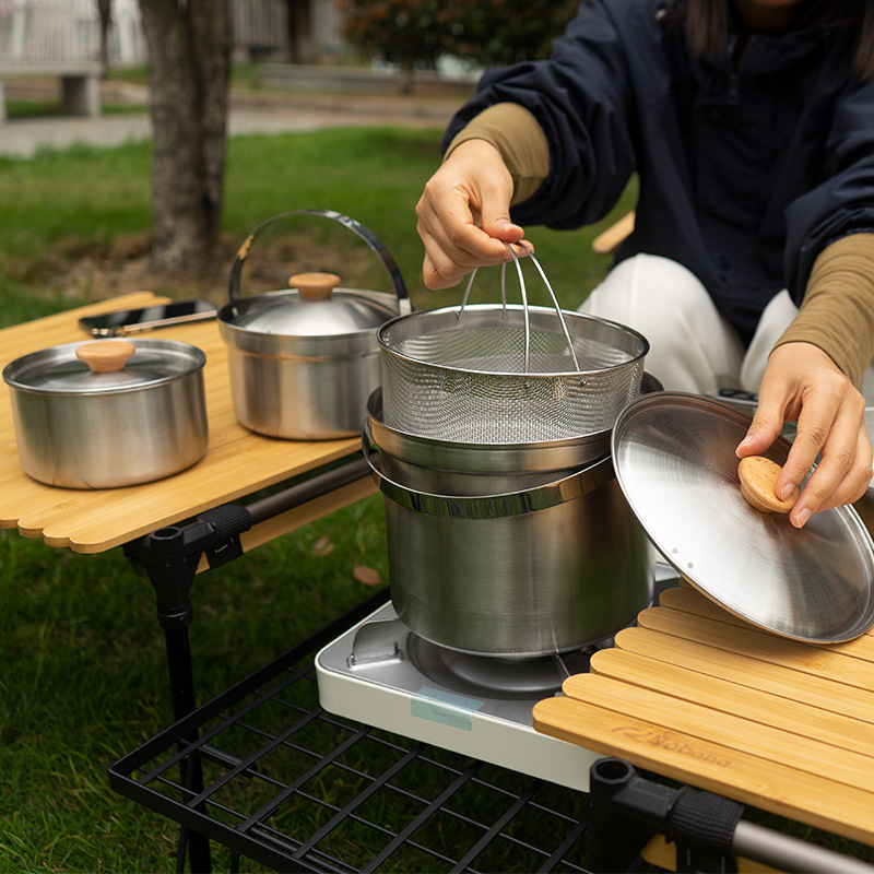 NOBANA 最新の屋外ステンレス鋼ポットセットキャンプファ - Camping Cooking Kit のレビューと価格