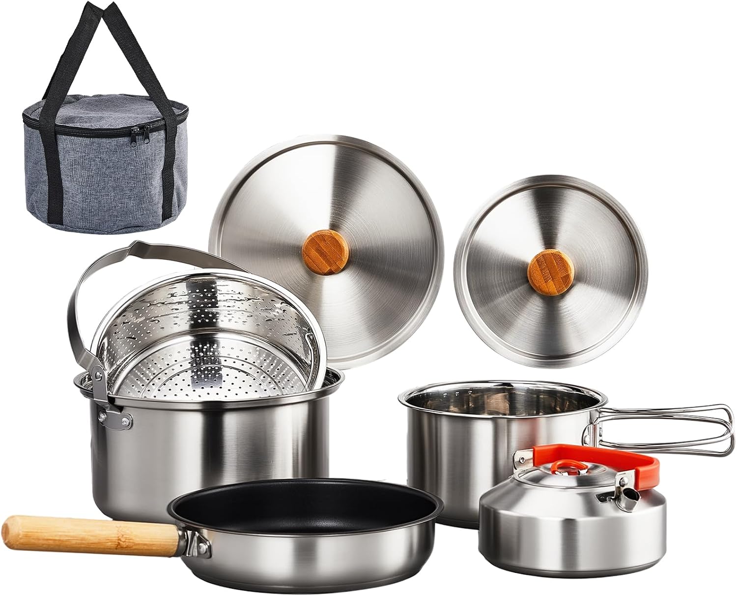 6点調理器具セット、304ステンレス製軽量ノンスティック鍋、 - Camping Cooking Set Lightweight のレビューと価格