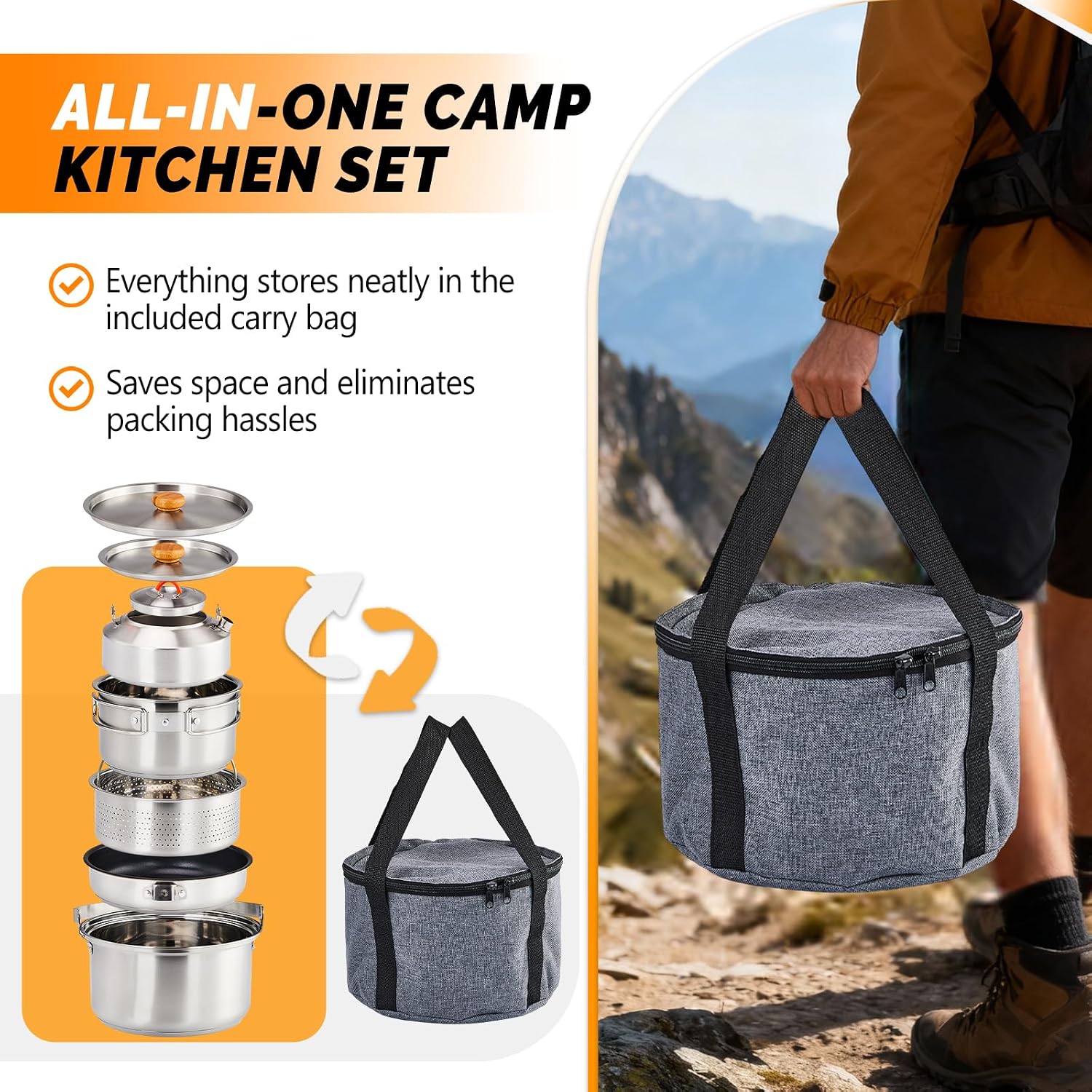 6点調理器具セット、304ステンレス製軽量ノンスティック鍋、 - Camping Cooking Set Lightweight のレビューと価格