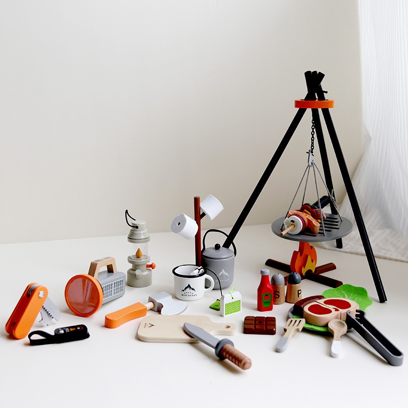 木製キャンプごっこ遊びセット子供屋外ピクニックバーベキューお - Camping Cooking Kids のレビューと価格