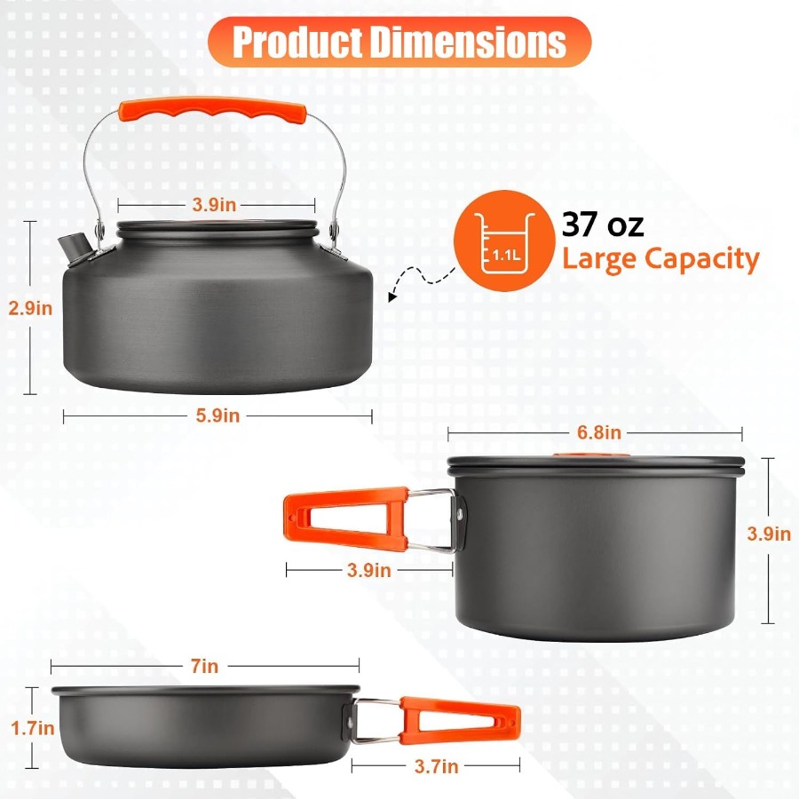 キャンプ用調理器具セット：35オンスの焦げ付き防止加工鍋＋5 - Camping Cooking Kit のレビューと価格