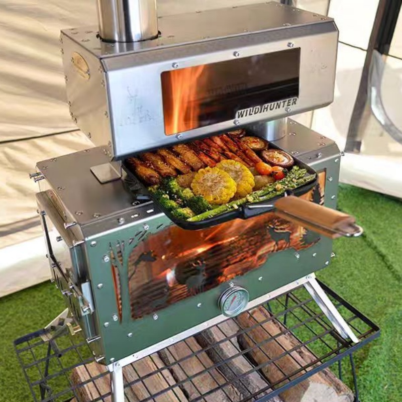 キャンプ用薪ストーブ 両面火観察機能付き暖房ストーブ 煙突付 - Camping With Cooking のレビューと価格