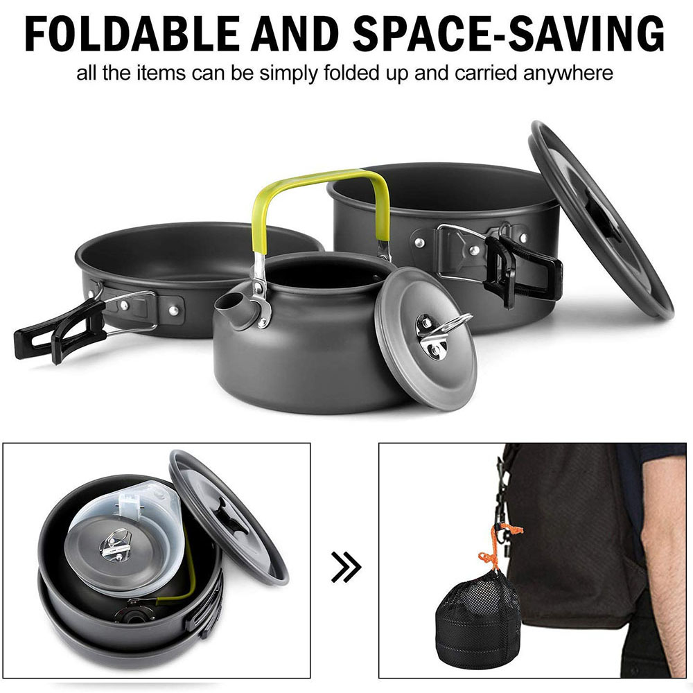 アルミ合金製のアウトドアキャンプ用調理器具セット、鍋にこびり - Camping Cooking Kit のレビューと価格